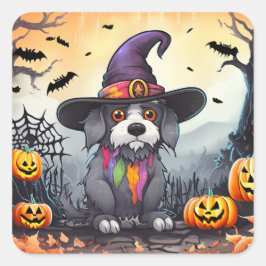 Adesivo Quadrado Cão de Halloween