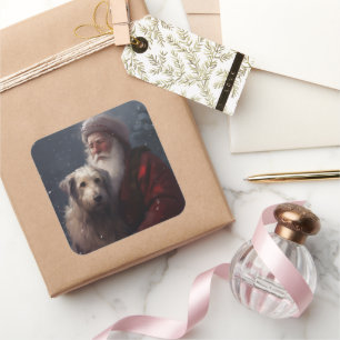 Adesivo Quadrado Cão de Lobo Com Papai Noel Natal Festivo