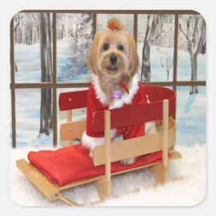 Adesivo Quadrado Cão de Shih-Tzu do Natal