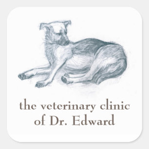 Adesivo Quadrado Cão. desenho do lápis.