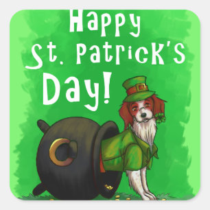 Adesivo Quadrado Cão do dia de St Patrick afortunado