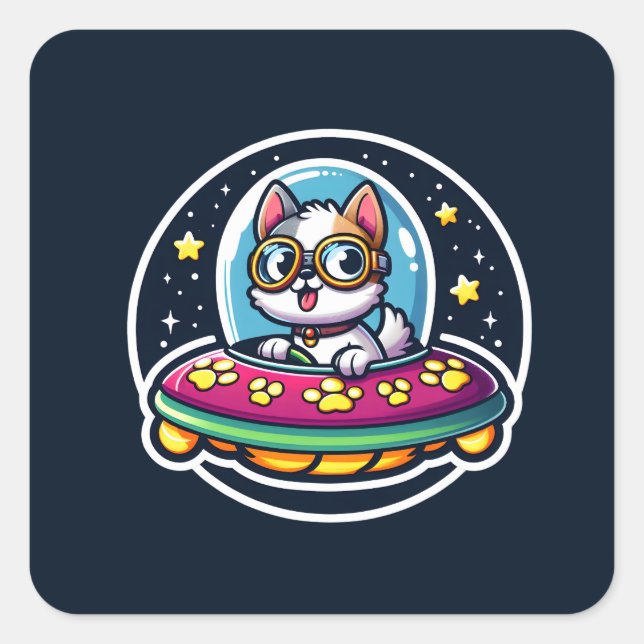 Adesivo Quadrado Cão Engraçado OVNI (Frente)