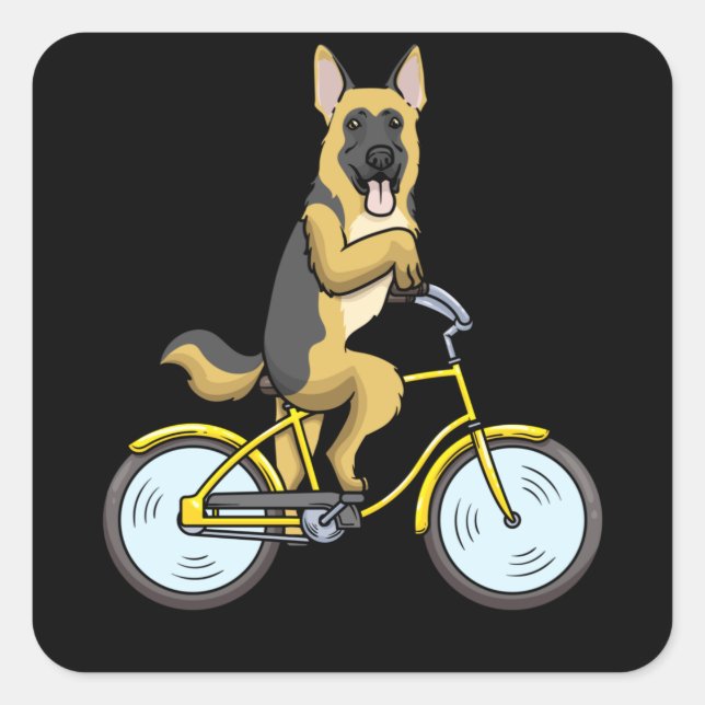 Adesivo Quadrado Cão german shepherd numa bicicleta (Frente)