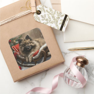 Adesivo Quadrado Cão Keeshond Natal Festivo