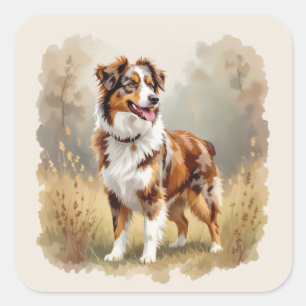 Adesivo Quadrado Cão Pastor Australiano Vermelho Merle Aussie