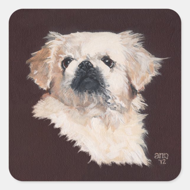 Adesivo Quadrado Cão Pequinês Branco (Frente)