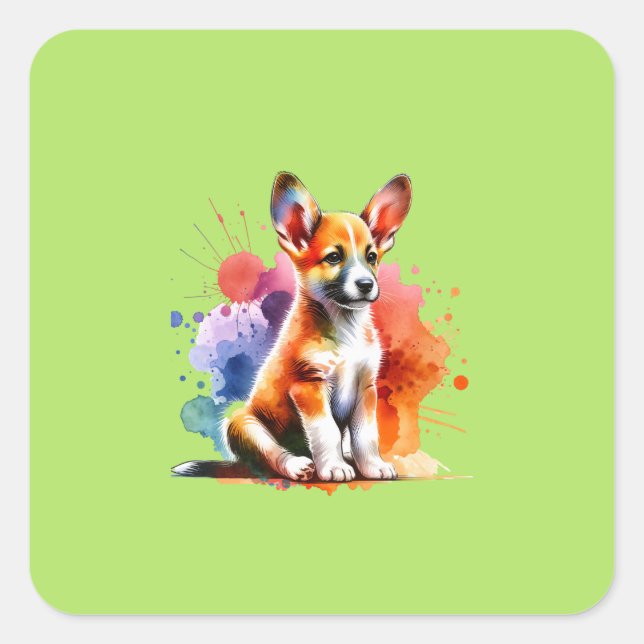 Adesivo Quadrado Cão Podengo Português (Frente)