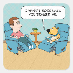 Adesivo Quadrado Cão preguiçoso engraçado na cadeira