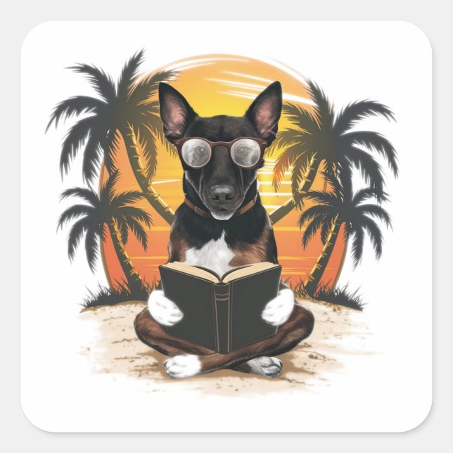 Adesivo Quadrado Cão-puxador alemão que veste óculos com motor(1) (Frente)