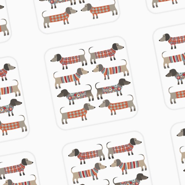 Adesivo Quadrado Cão-salsicha-salsicha (Dachshund Wiener Sausage Dog fun stickers)