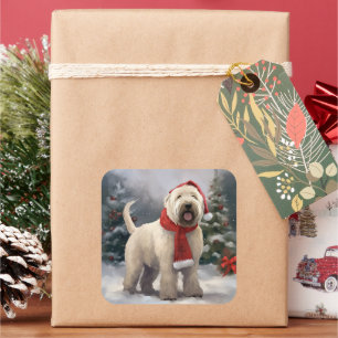 Adesivo Quadrado Cão Terrier Louro na Neve Natal