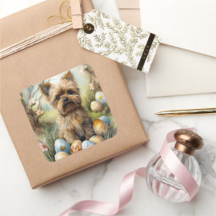 Adesivo Quadrado Cão Yorkipoo com Ovos da Páscoa Feriado