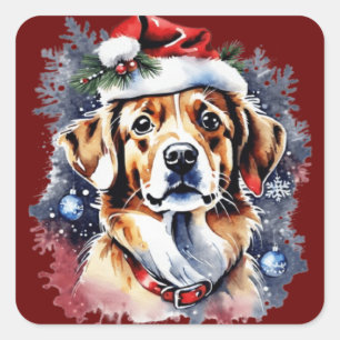 Adesivo Quadrado Cãozinho bonitinho de Natal