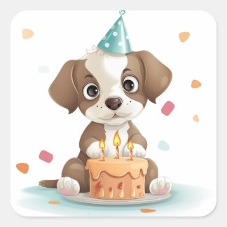 Adesivo Quadrado Cãozinho de aniversário