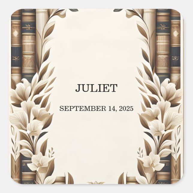 Adesivo Quadrado Capa de Clube de Leitura de Livros Retro em Inglês (Frente)