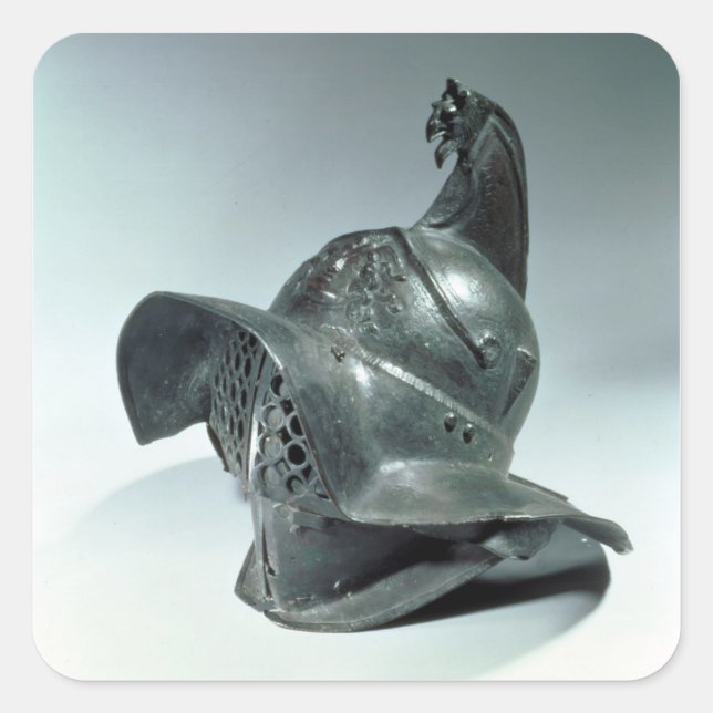 Adesivo Quadrado Capacete de bronze do gladiador trácio, Roman, 1ru (Frente)