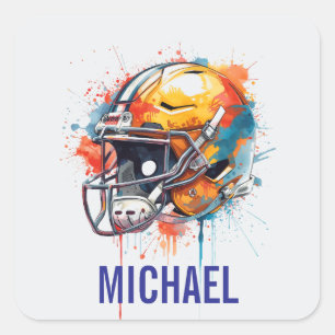 Adesivo Quadrado Capacete de Futebol Motivacional Inspirador Nome