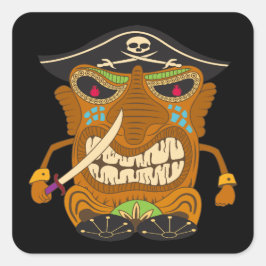 Adesivo Quadrado Capitão Pirata, Estátua Tiki, Preto Engraçado