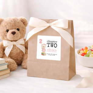 Adesivo Quadrado Capítulo Dois Ursos Livros Menina 2º Aniversário O