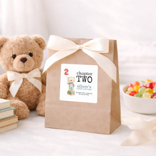 Adesivo Quadrado Capítulo Dois Ursos Livros Menino 2º Aniversário O