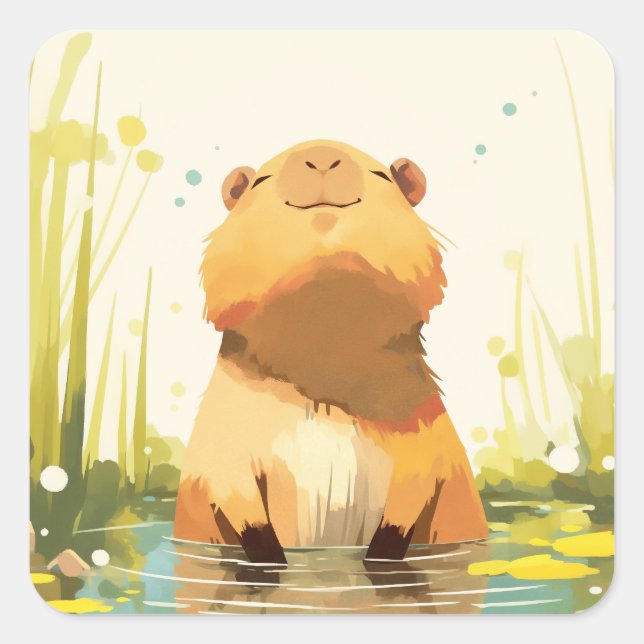 Adesivo Quadrado Capivara Aproveitando a Água (Frente)