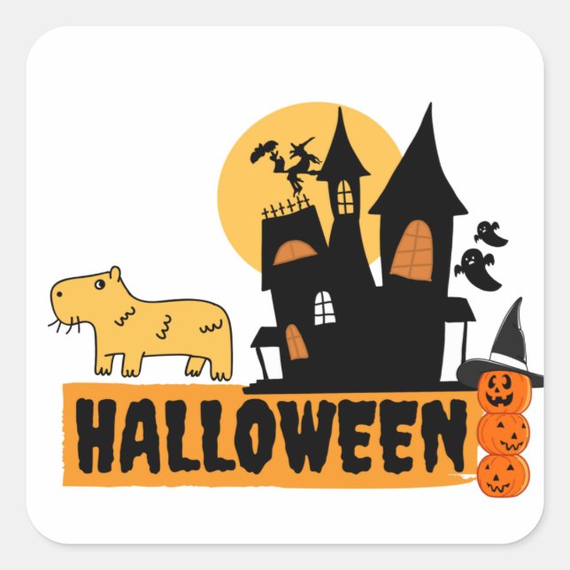 Adesivo Quadrado Capivara de Halloween (Frente)