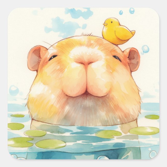 Adesivo Quadrado Capivara e Amigo Pássaro (Frente)