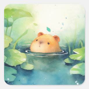 Adesivo Quadrado Capivara Espiada Brincalhona da Água