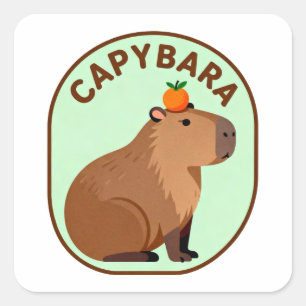 Adesivo Quadrado Capivara Fofa com Laranja na Cabeça Animal Engraça