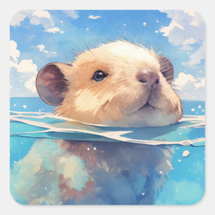 Adesivo Quadrado Capivara Mundo Aquático Maravilhoso