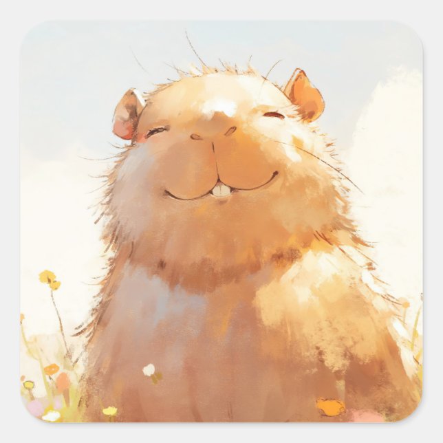 Adesivo Quadrado Capivara Relaxada e Macia (Frente)
