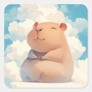 Adesivo Quadrado Capivara Relaxando em uma Nuvem