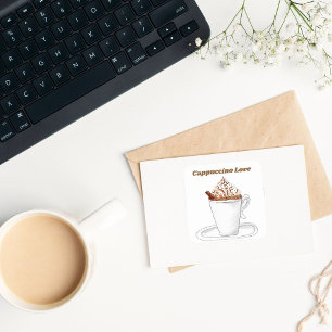 Adesivo Quadrado Cappuccino Love Watercolor Com Canela
