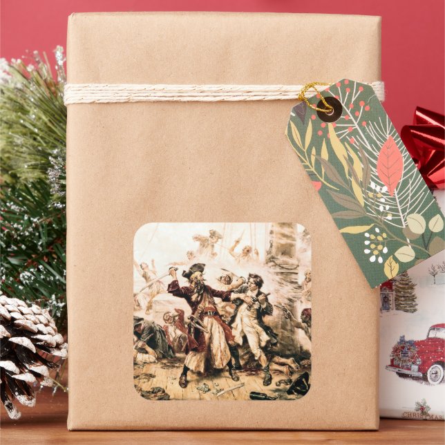 Adesivo Quadrado Captura, Barba Negra Pirata, Vingança da Rainha An (Feriado)