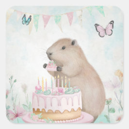Adesivo Quadrado Capybara Cakefest Kids Party Sticker