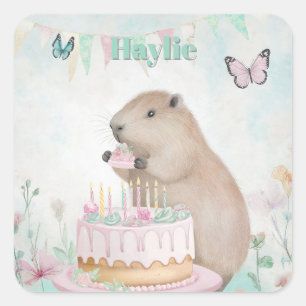 Adesivo Quadrado Capybara Cakefest Kids Party Sticker Green Custom