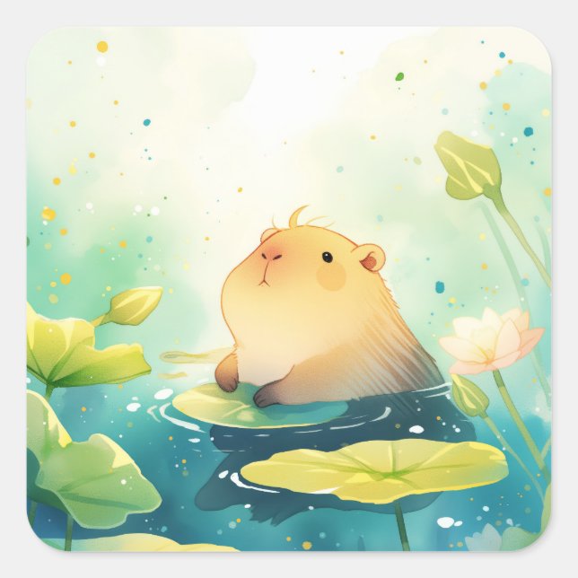 Adesivo Quadrado Capybara Floating in Bliss (Frente)