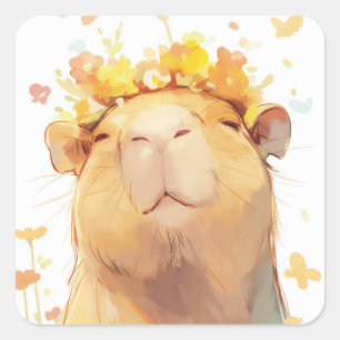 Adesivo Quadrado Capybara Floral Crown