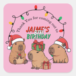 Adesivo Quadrado Capybara Pink Christmas Holiday Birthday