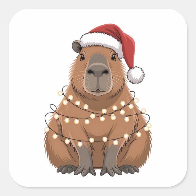 Adesivo Quadrado Capybara Xmas Correspondendo a Papais noeis Engraç (Frente)