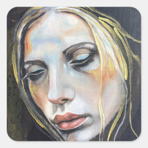 Adesivo Quadrado Cara de tristeza, trabalho de arte de mocinha