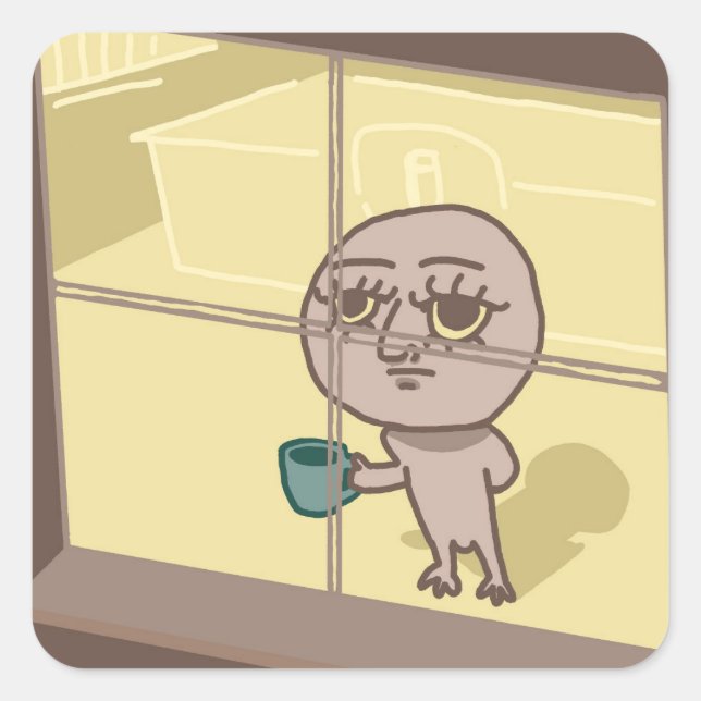 Adesivo Quadrado Cara Engraçada a arrancar o Vinheta (Frente)