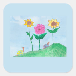 Adesivo Quadrado Caracóis Caprichosos & Flores Coloridas