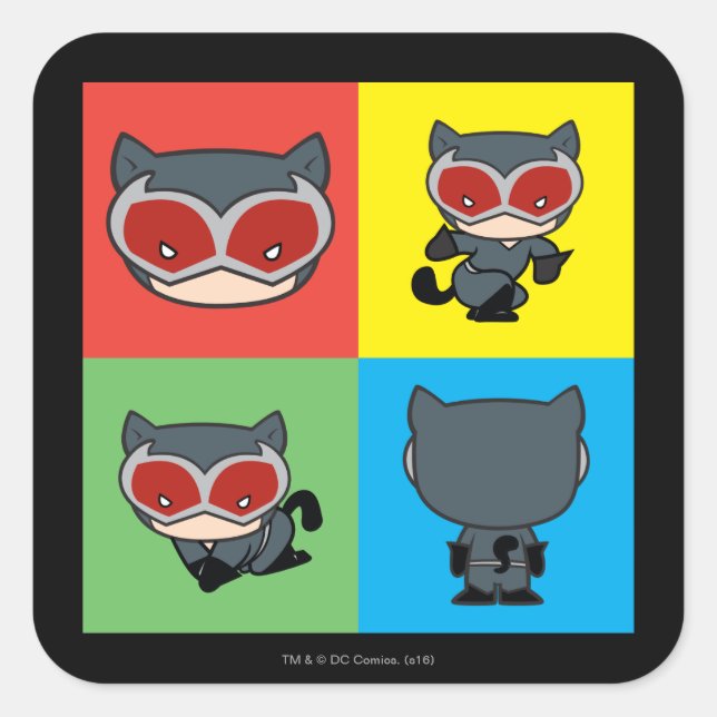 Adesivo Quadrado Caracter Chibi CatWomen Poses (Frente)