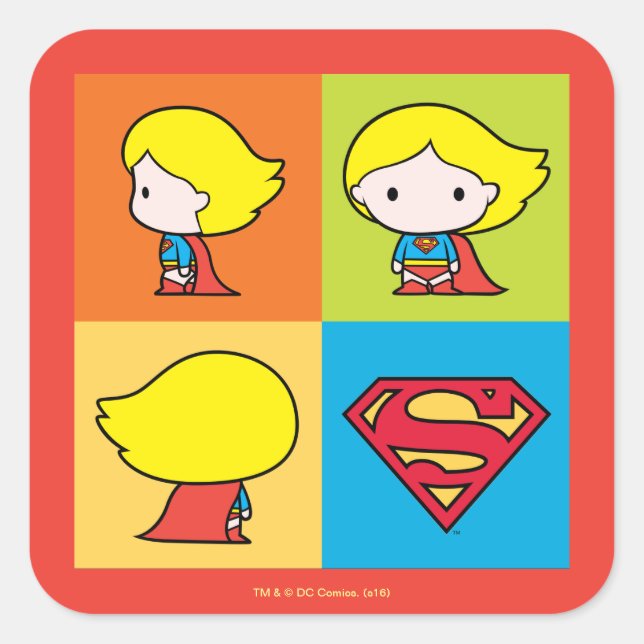 Adesivo Quadrado Caractere de Supergirl Chibi - Turnround (Frente)