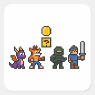 Adesivo Quadrado Caracteres de Jogos Retroativos