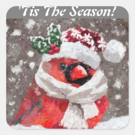 Adesivo Quadrado Cardeal Bird Scarf & Hat no Natal da Neve