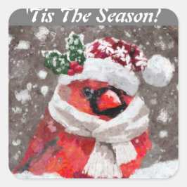 Adesivo Quadrado Cardeal Bird Scarf & Hat no Natal da Neve