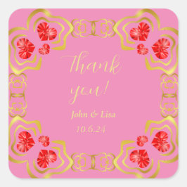 Adesivo Quadrado Cardíaco Molhado Obrigado Vinheta de Casamento