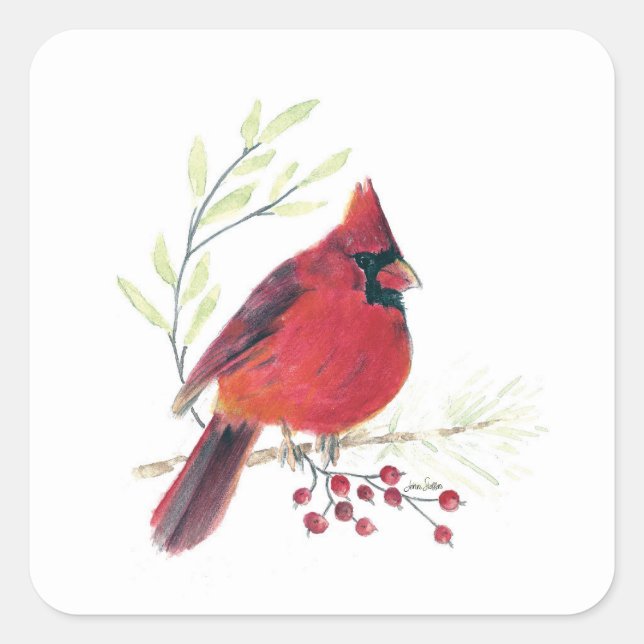 Adesivo Quadrado Cardinal Bird Art (Frente)